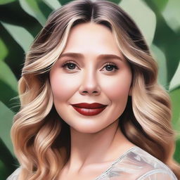 A portrait of Elizabeth Olsen, capturing her elegance and charm with a soft, natural background