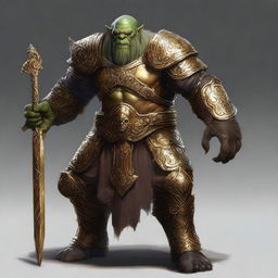 A powerful cleric orc wearing gleaming golden armor