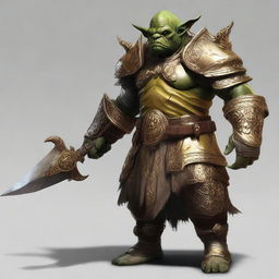 A powerful cleric orc wearing gleaming golden armor