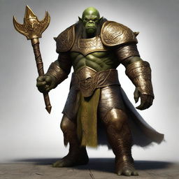 A powerful cleric orc wearing gleaming golden armor