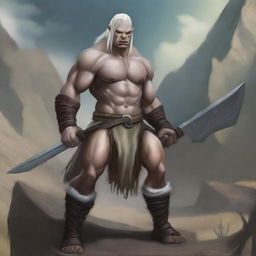 Create an image of a sexy half-orc albino barbarian