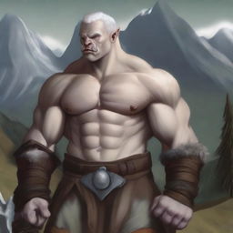 Create an image of a sexy half-orc albino barbarian