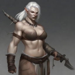 Create an image of a sexy female half-orc albino barbarian