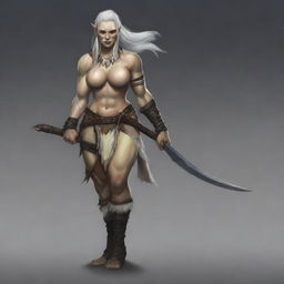 Create an image of a sexy female half-orc albino barbarian