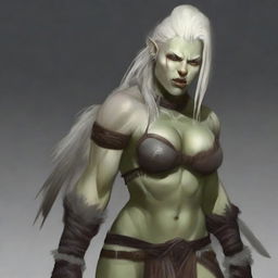 Create an image of a sexy female half-orc albino barbarian