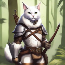 A detailed illustration of a Tabaxi, a humanoid cat creature, with white fur