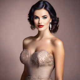 Create an image of a beautiful and confident woman, radiating elegance and charm