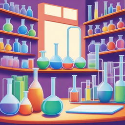 A detailed and vibrant illustration of a chemistry lab for a cover page