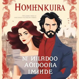 Crie uma capa para um livro de comédia romântica apresentando um homem forte e musculoso e uma mulher de cabelo cacheado vermelho e com curvas