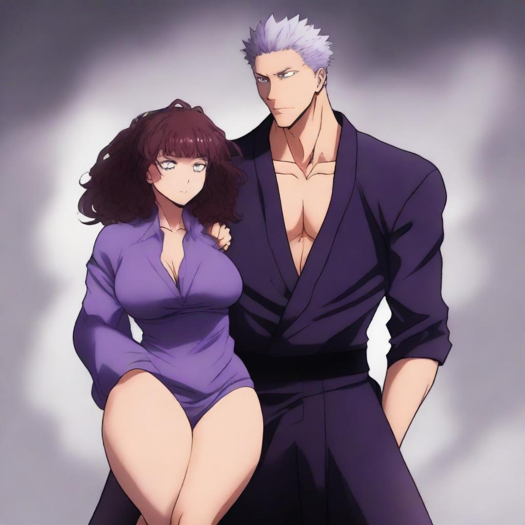 A full-body anime-style image in the style of Jujutsu Kaisen featuring a loving couple