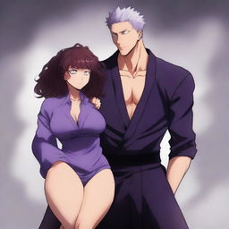 A full-body anime-style image in the style of Jujutsu Kaisen featuring a loving couple