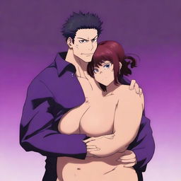 A full-body anime-style image in the style of Jujutsu Kaisen featuring a loving couple