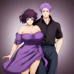 A full-body anime-style image in the style of Jujutsu Kaisen featuring a loving couple