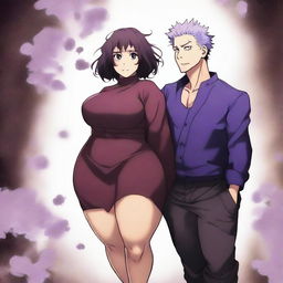 A full-body anime-style image in the style of Jujutsu Kaisen featuring a loving couple