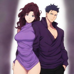 A full-body anime-style image in the style of Jujutsu Kaisen featuring a loving couple