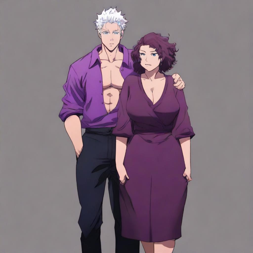 A full-body anime-style image in the style of Jujutsu Kaisen featuring a loving couple