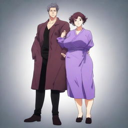 A full-body anime-style image in the style of Jujutsu Kaisen featuring a loving couple