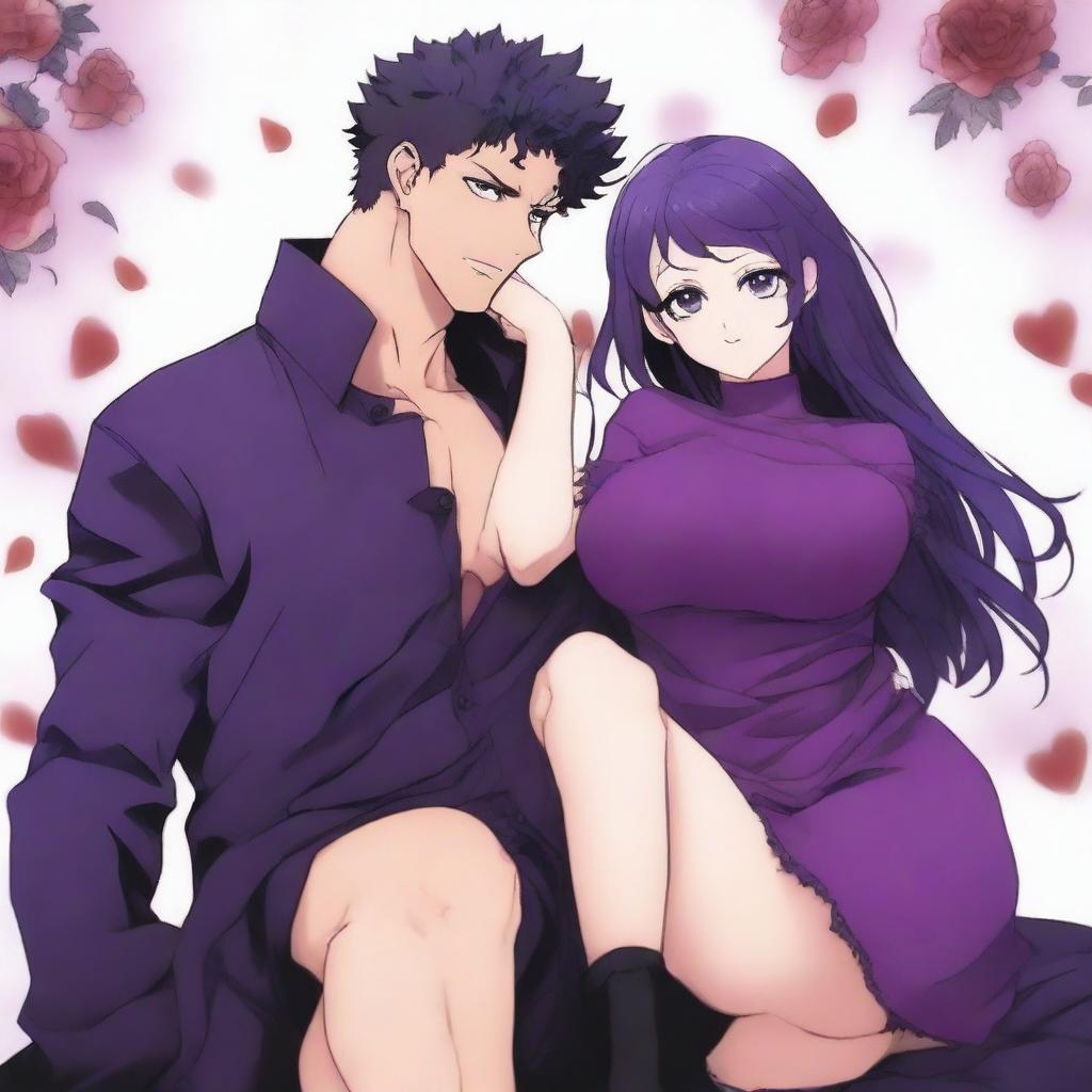 A full-body anime-style image in the style of Jujutsu Kaisen featuring a romantic couple