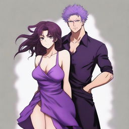 A full-body anime-style image in the style of Jujutsu Kaisen featuring a romantic couple