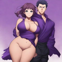 A full-body anime-style image in the style of Jujutsu Kaisen featuring a romantic couple