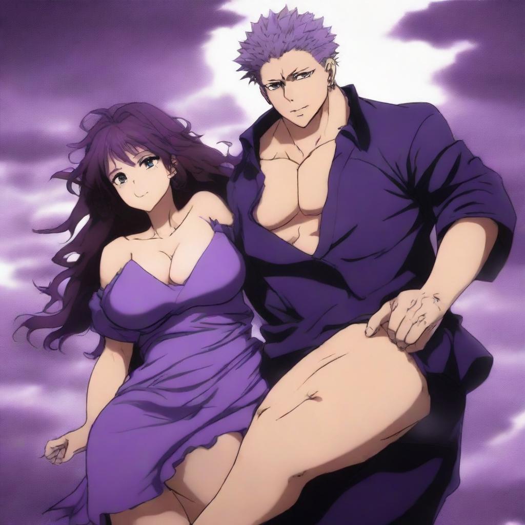 A full-body anime-style image in the style of Jujutsu Kaisen featuring a romantic couple