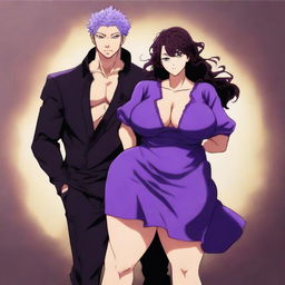 A full-body anime-style image in the style of Jujutsu Kaisen featuring a romantic couple