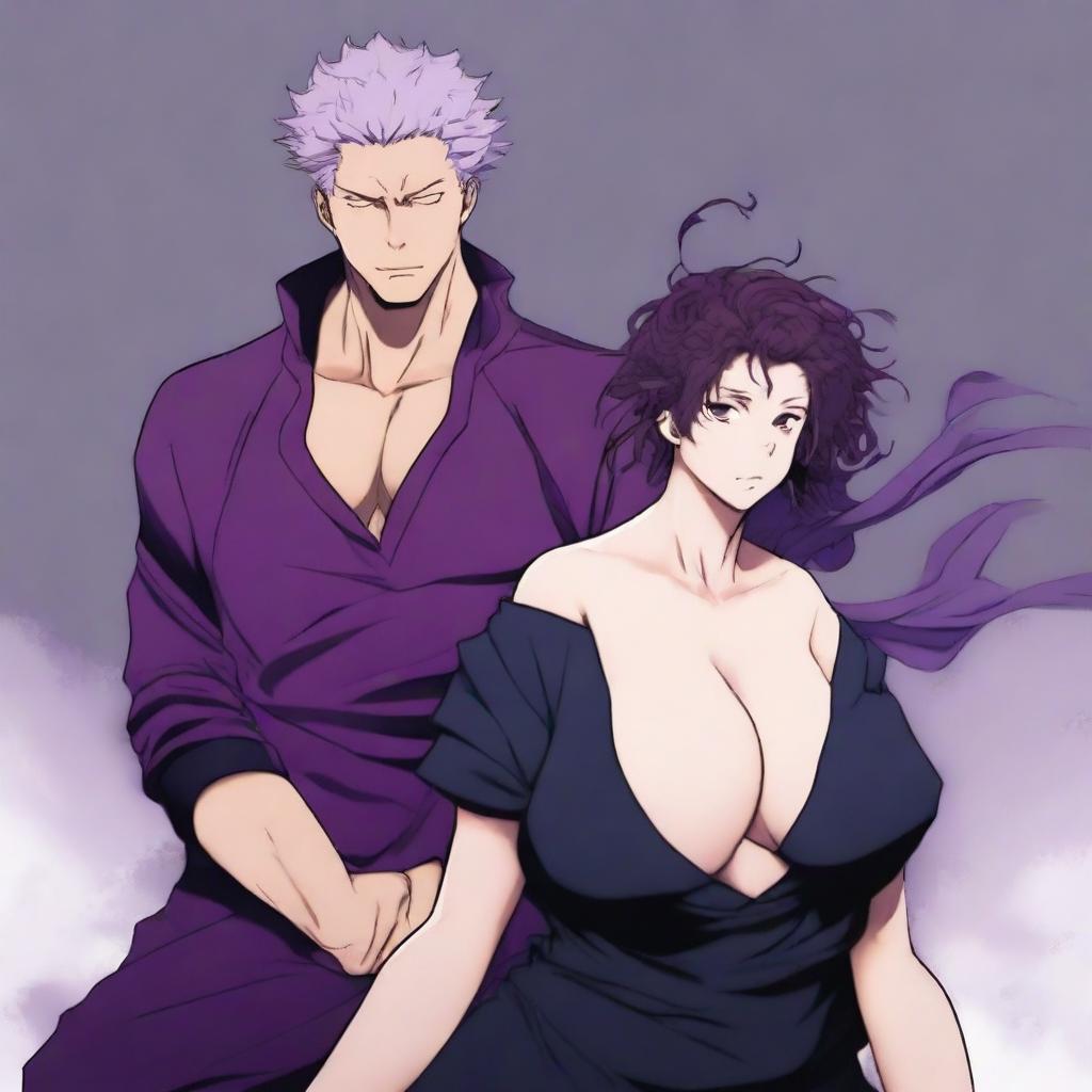 A full-body anime-style image in the style of Jujutsu Kaisen, featuring a romantic couple