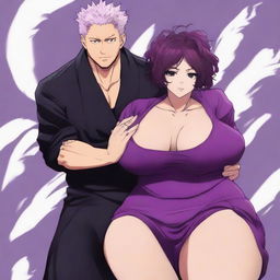 A full-body anime-style image in the style of Jujutsu Kaisen, featuring a romantic couple