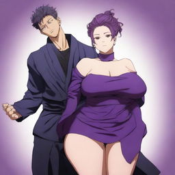 A full-body anime-style image in the style of Jujutsu Kaisen, featuring a romantic couple