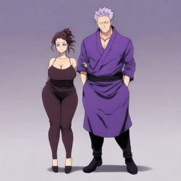 A full-body anime-style image in the style of Jujutsu Kaisen, featuring a romantic couple