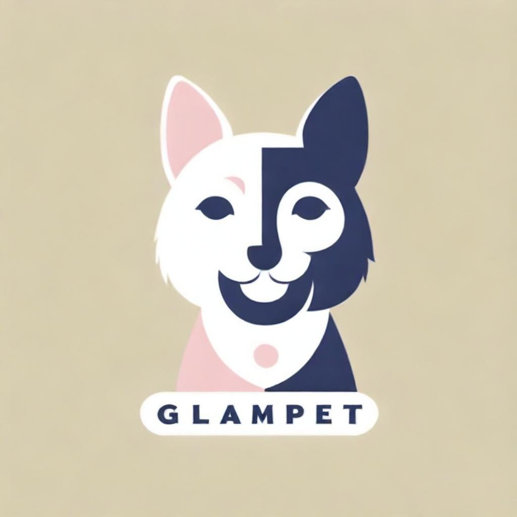 A chic and contemporary 'Glampet' logo featuring a well-groomed cat and dog, both adorned with fashionable clothes, symbolizing the main selling items