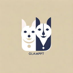 A chic and contemporary 'Glampet' logo featuring a well-groomed cat and dog, both adorned with fashionable clothes, symbolizing the main selling items