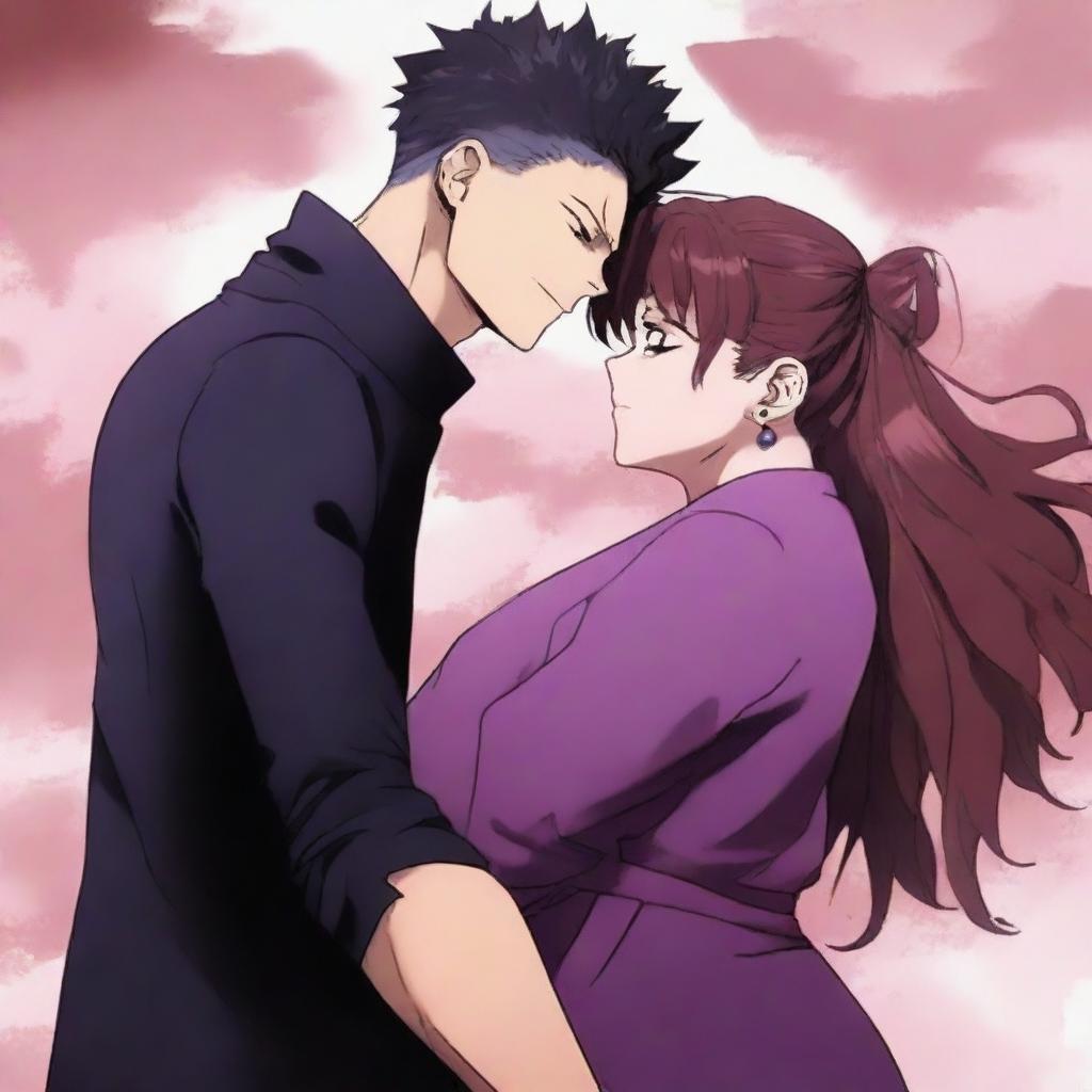 A full-body anime-style image inspired by Jujutsu Kaisen, featuring a romantic couple