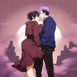 A full-body anime-style image inspired by Jujutsu Kaisen, featuring a romantic couple