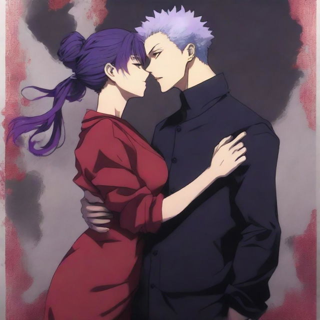 A full-body anime-style image inspired by Jujutsu Kaisen, featuring a romantic couple