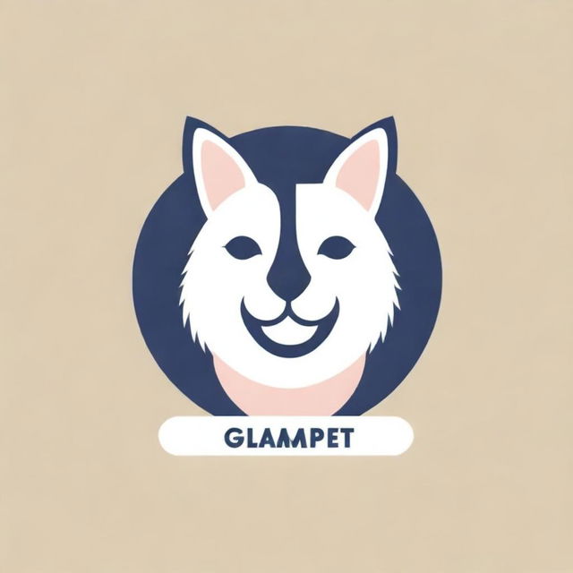 A chic and contemporary 'Glampet' logo featuring a well-groomed cat and dog, both adorned with fashionable clothes, symbolizing the main selling items