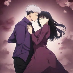 A full-body anime-style image inspired by Jujutsu Kaisen, featuring a romantic couple