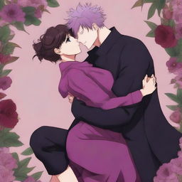 A full-body anime-style image inspired by Jujutsu Kaisen, featuring a romantic couple