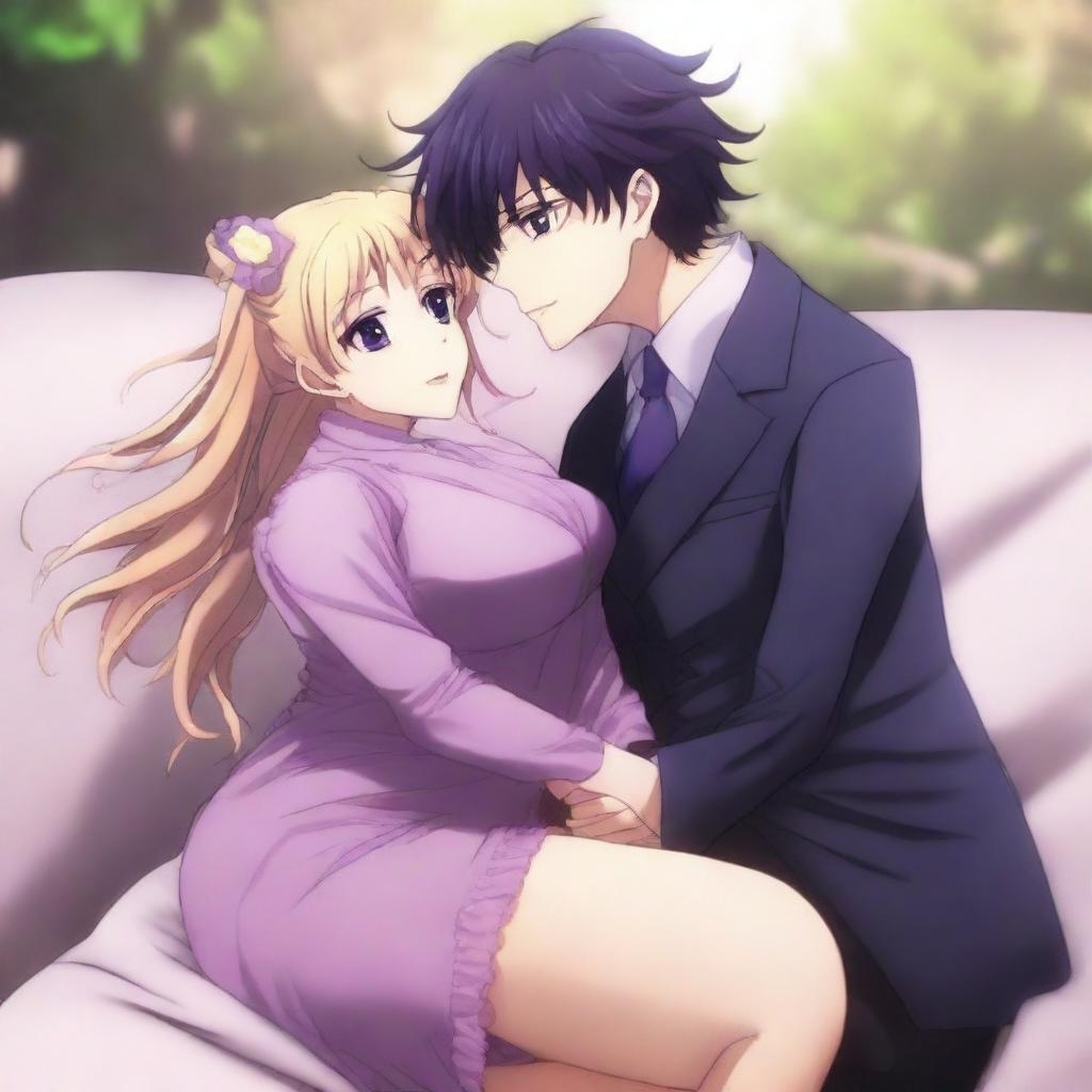 Anime-style full-body image of a loving couple