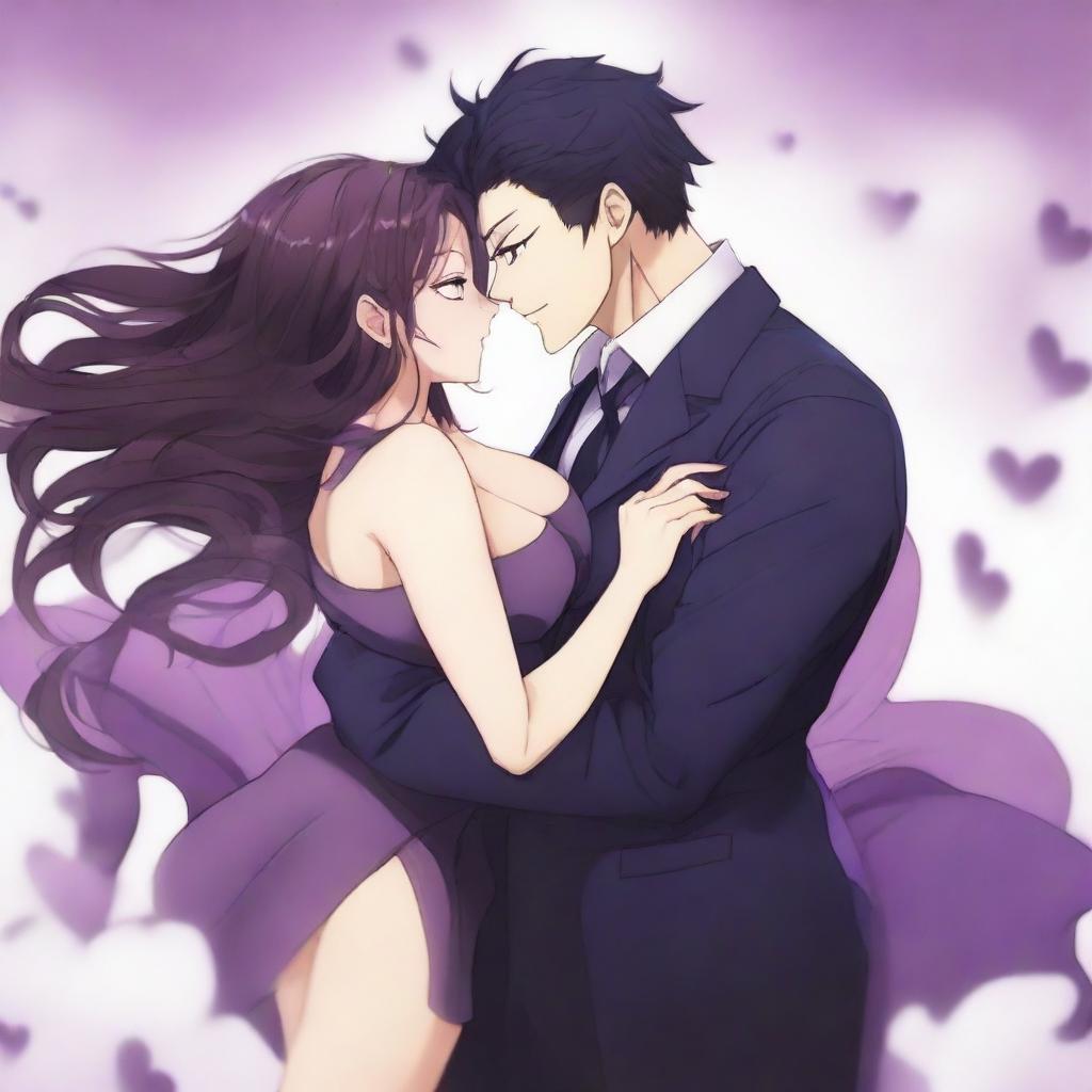 Anime-style full-body image of a loving couple