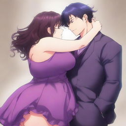 Anime-style full-body image of a loving couple