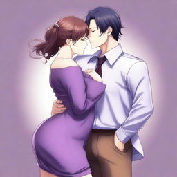 Anime-style full-body image of a loving couple