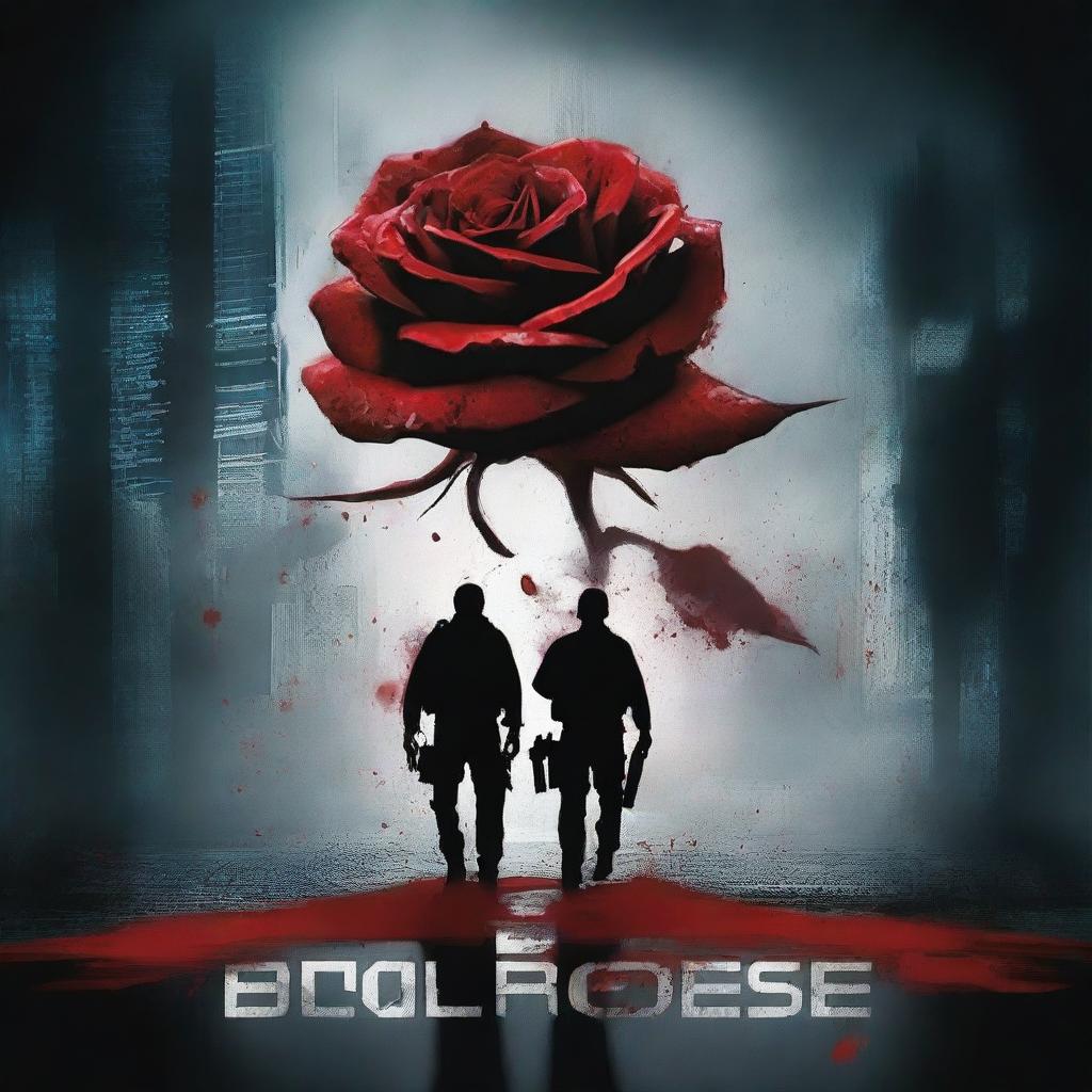 Create a book cover for a technothriller titled 'Blood Rose'