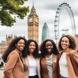 A group of seven women enjoying a women-only trip to London