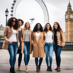 A group of seven women enjoying a women-only trip to London