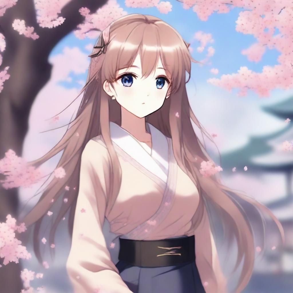 A beautifully drawn anime-style waifu with long flowing hair, big expressive eyes, and a cute outfit