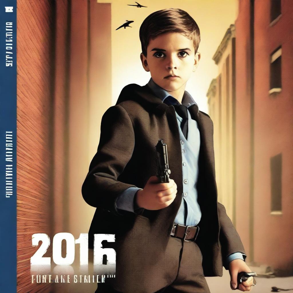 A thrilling book cover depicting a young boy CIA agent heroically saving a school from a shooting