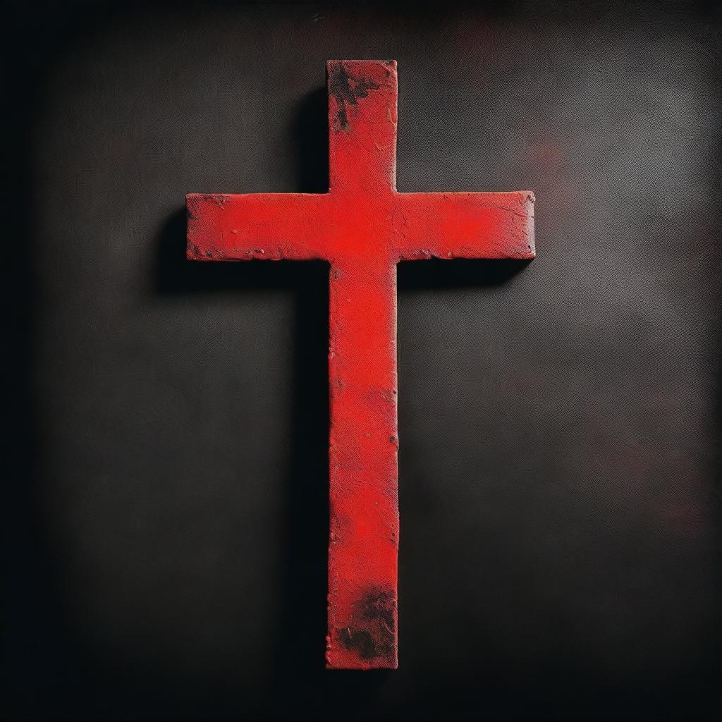 A red Christian cross generated as if it was spraypainted, juxtaposed against a black background