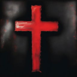 A red Christian cross generated as if it was spraypainted, juxtaposed against a black background