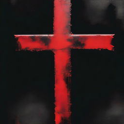 A red Christian cross generated as if it was spraypainted, juxtaposed against a black background